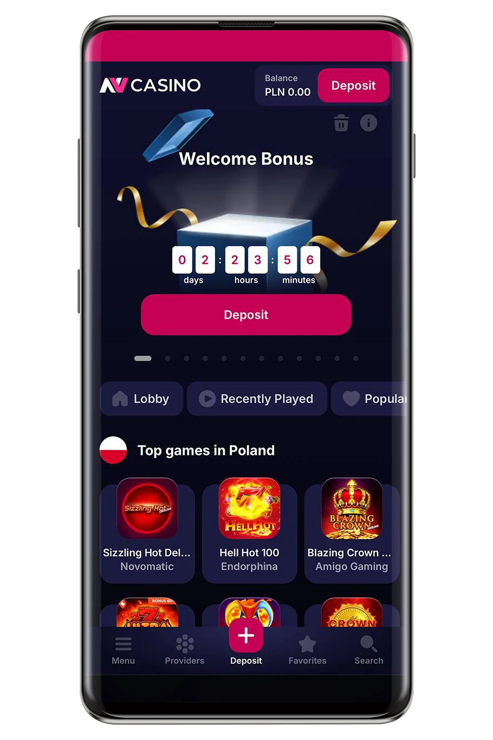Zrzut ekranu z oficjalnej strony NV Casino